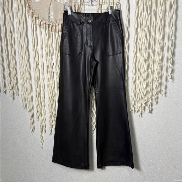 Anthropologie | Maeve Naomi Black Faux Leather Hi/Rise Wide Leg Pant Size US4 - Picture 2 of 11